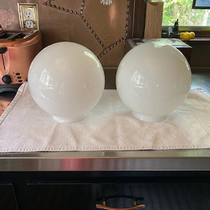 Pair Antique Globes, Ball Globes, Ball Shades, White Replacement, 8&quot; Diameter, 3 3/4&quot; Fitter, 1/2&quot; LIP