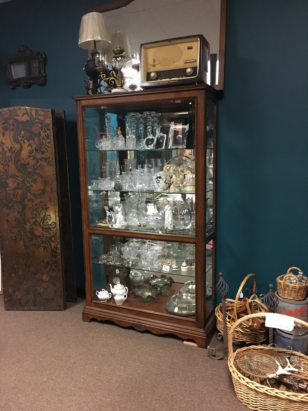 Vintage Wood Display Case Glass Side Opening Beautiful Etsy