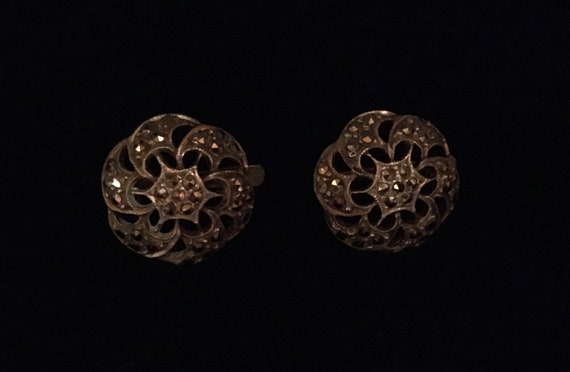 Leaver back marcasite, Deco Marcasite Pierced Ear… - image 3