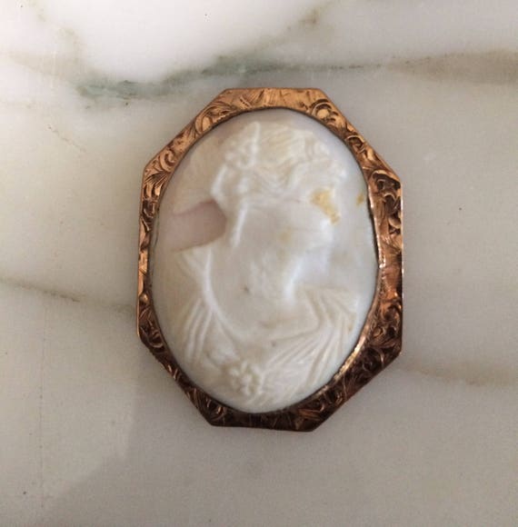 Pink Gold Cameo, 14K Rose Gold Victorian Cameo Pen