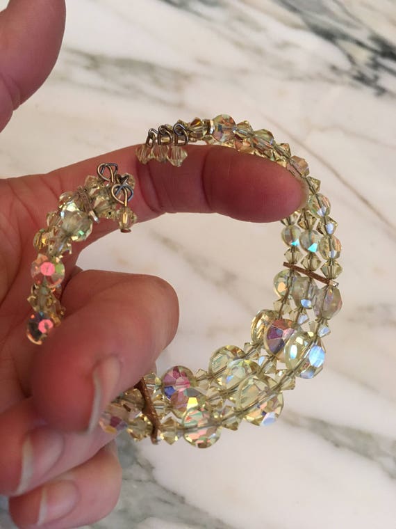 AB Crystal Bracelet, Aurora Borealis, Wire Cuff b… - image 6