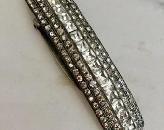 Edwardian Dress Clip, Old Paste, Deco Rhinestone dress Clip Vintage Jewelry, Large Rhinestone dress clip
