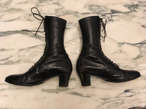 black leather granny boots