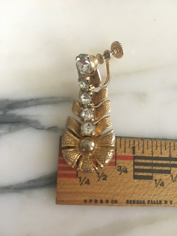 Rhinestone Earrings, Antique Prong Set Goldtone E… - image 5