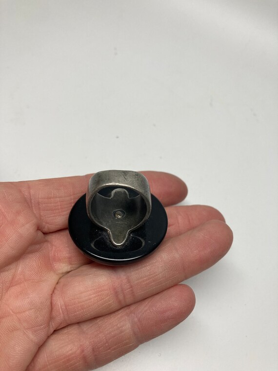 Filigree Button Ring: Chunky Black Costume Ring, … - image 5