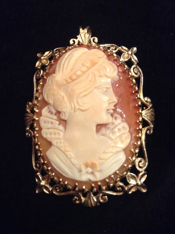14K Gold Large Cameo, vintage Cameo, Mid century c