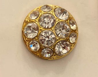 Botão vintage dourado com strass, acessório de costura dos anos 80.