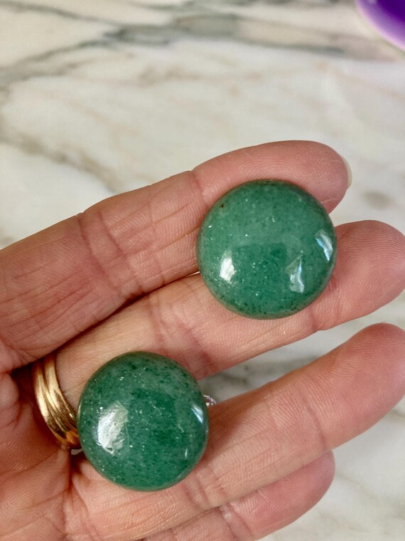 Jade Cufflinks, Silvertone, Button cufflink, Larg… - image 5