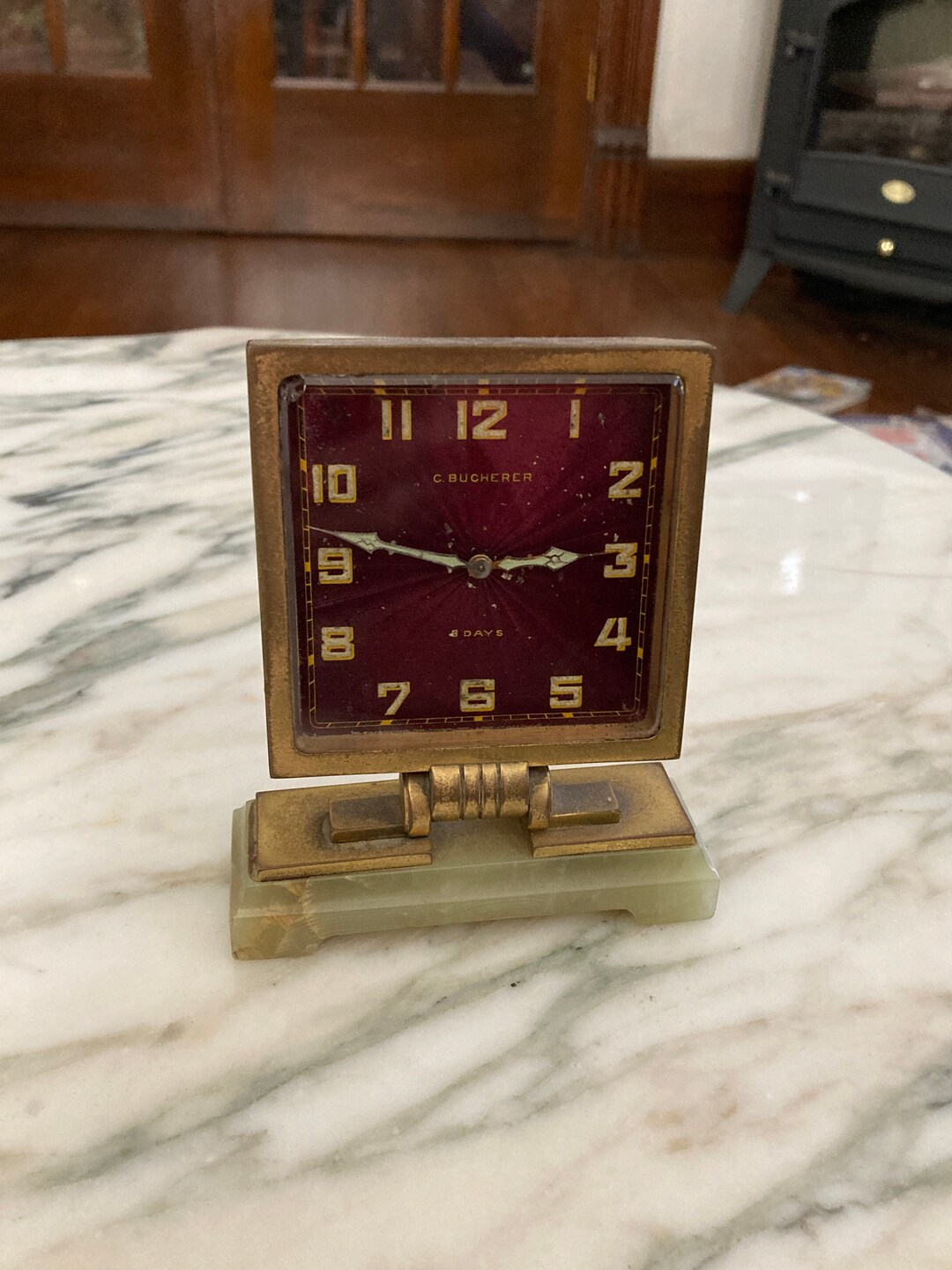 Wind up Desk Clock, C. Bucherer Clock, 1930's Deco Desk Clock, 8 Day