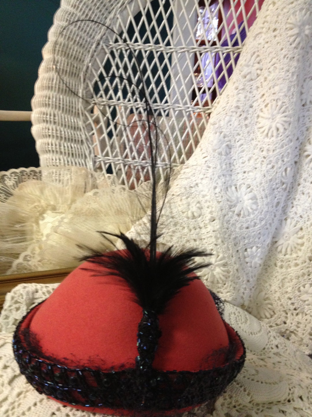 Red Flapper Hat 1920s Flapper Hat: HOLD Marcia V Antique Red Fur Felt With Beaded Trim ...