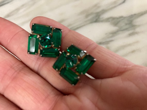 Rhinestone Earrings, Emerald Earrings, Prong set … - image 4