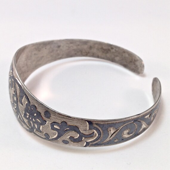 Niello Siam Cuff, Sterling Cuff, Etched Sterling … - image 3