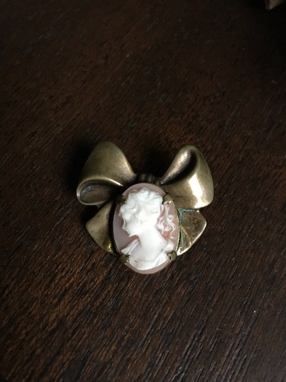 Bow Cameo Brooch, Antique Hand Carved Cameo Brooch