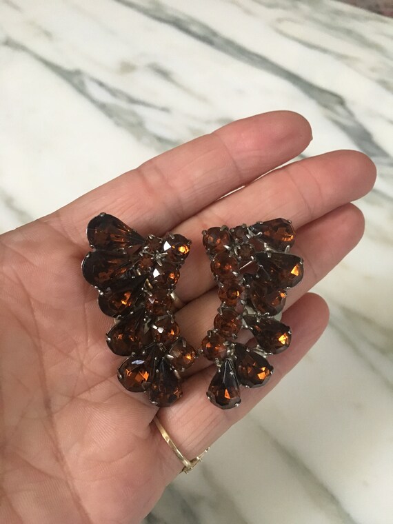 Creep up Ear Earrings, amber Rhinestones, Clip on… - image 7