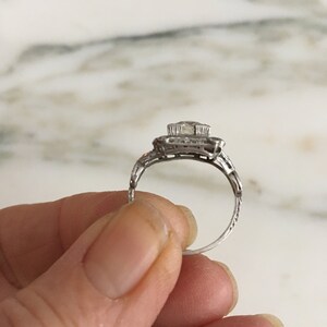 Art Deco Diamond Ring Antique Engagement, Platinum Setting, Transitional Cut, 1.5 Carrot European Color H VS 1 size 7, Platinum Setting