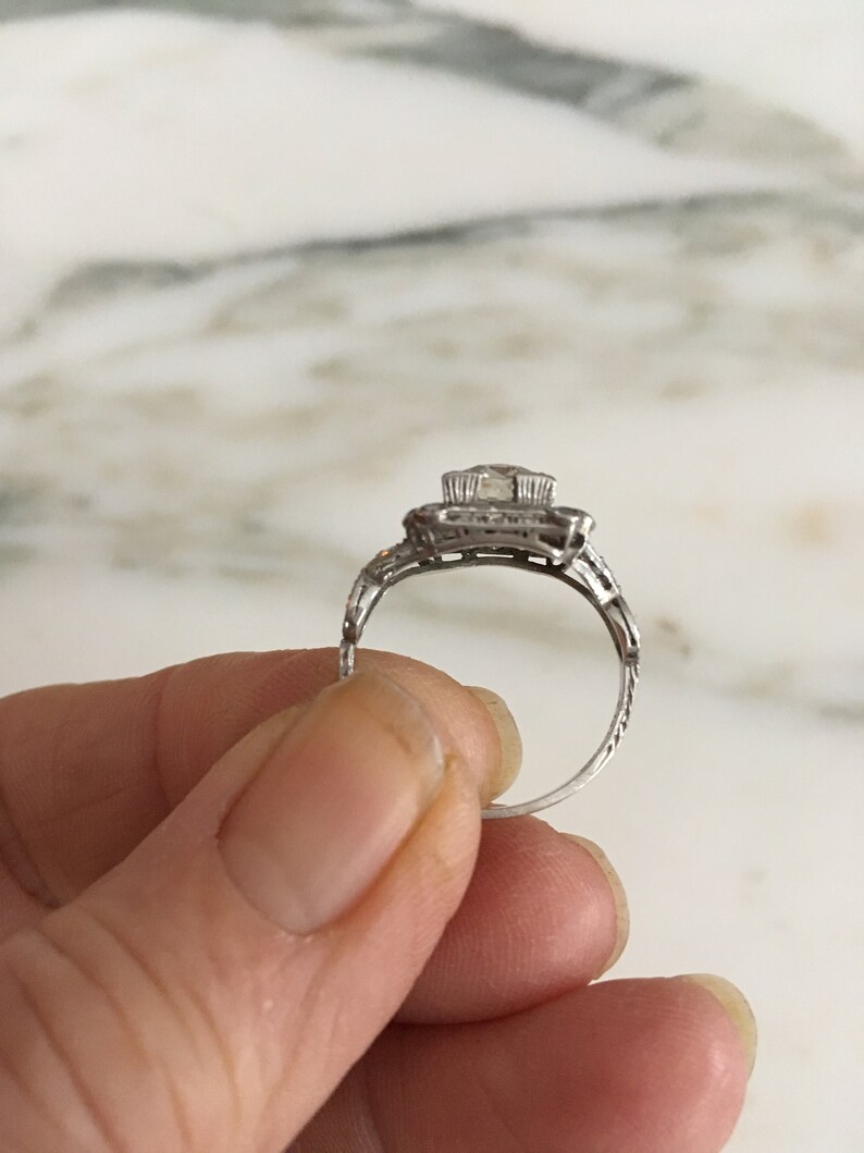 Art Deco Diamond Ring Antique Engagement, Platinum Setting, Transitional Cut, 1.5 Carrot European Color H VS 1 size 7, Platinum Setting