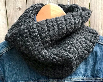 Chunky Charcoal Gray Handmade Adult Infinity/Cowl scarf - Ready to Ship