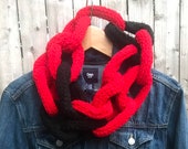 Bright Red & Black Chain Link Scarf, Two Toned Scarf, Unique Scarf, Statement Fall Accessory, Handmade Scarf