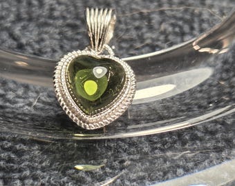 Dainty Genuine Moldavite Heart Pendant s925 Silver