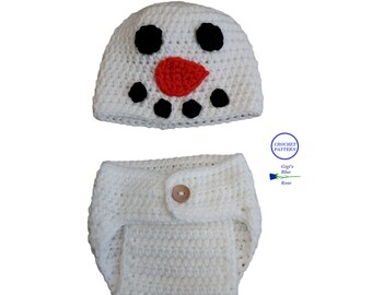 CROCHET PATTERN/Newborn Snowman Beanie and Diaper Cover Pattern/PDF Pattern Only