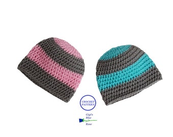 CROCHET PATTERN/Big Striped Bubble Gum Basic Beanie Pattern/PDF Pattern