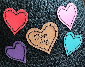 Engraved Leatherette Heart Patch/Valentine Hearts