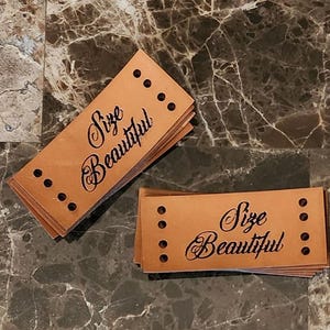 Faux Leather Size Beautiful Tags 0.85x2/Sew-in Labels/Made to Order