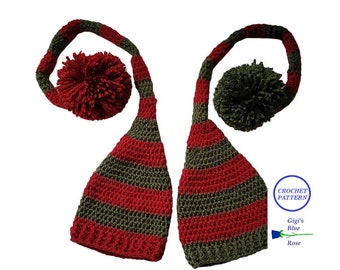 PATRÓN DE GANCHILLO/Patrón de gorro de elfo de cola larga antiguo para recién nacido/Archivo PDF únicamente