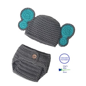 CROCHET PATTERN/Newborn Elephant Beanie and Diaper Cover Pattern/PDF Pattern Only