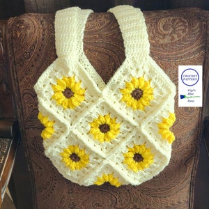 CROCHET PATTERN/Crochet Sunflower Market Bag Pattern/PDF Pattern
