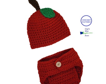 CROCHET PATTERN/Newborn Apple Beanie and Diaper Cover Pattern/PDF Pattern Only