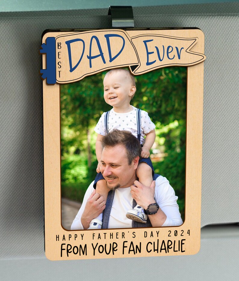 Personalized Dad Picture Frame Car Visor Clip, Drive Safe Dad, Father's