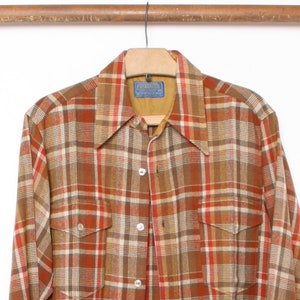 Men's S Long | Vintage 60's PENDLETON Light Brown Plaid 100