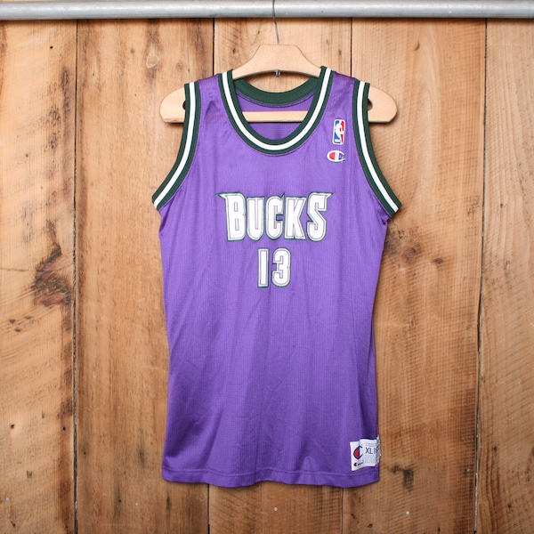 Youth XL 18-20 | Vintage 90's CHAMPION Milwaukee Buck Glenn 'Big Dog' Robinson #13 Purple Mesh Basketball Jersey