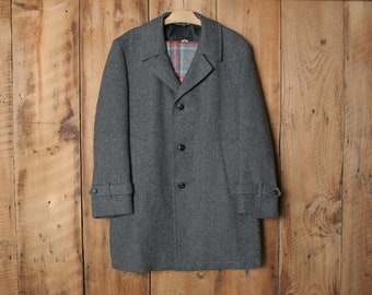 Sz. 42 Short | Vintage STAFFORD Gray Wool Blend Overcoat Top Coat w/Plaid Lining & Matching Scarf - Made in USA