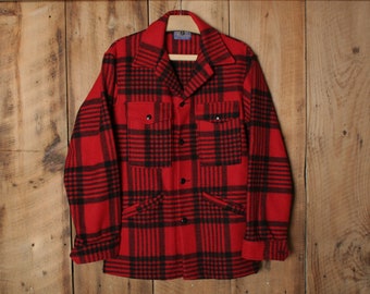Sz. S | Vintage PENDLETON Red & Black Plaid Wool Cruiser Jacket