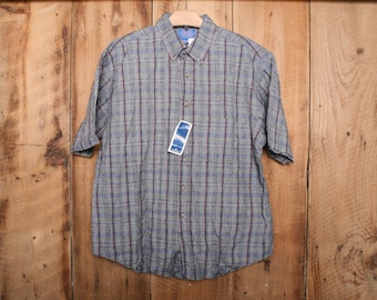 Sz. L/XL | Vintage PENDLETON Multicolor gewebt karierte Mittelgewicht Baumwolle & Leinen Mischung Kurzarm Knopf vorne Shirt - Made in USA