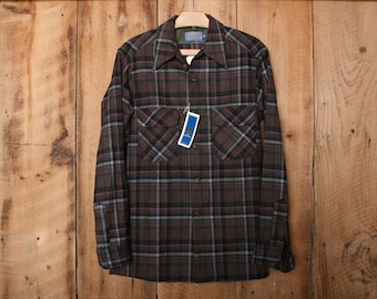 Chemise Vintage Pendleton Board - Laine, Taille S, Motif Plaid Marron Et Bleu