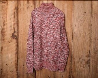 Men&#39;s Sz. L Tall | Vintage TUXAN Orange & Brown Acrylic Knit Turtleneck Sweater