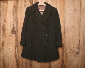 Sz.M/L / Vintage 60's VALFRE ASTI Verde, Azul y Borgoña Peorada Lana o Lana Mezcla Doble Breasted Over Coat