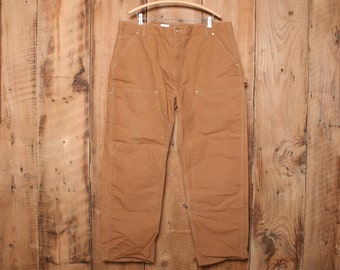 Sz. 40x30 | Vintage CARHARTT Model B01 BRN Brown Duck Canvas Double Knee Dungaree Fit Work Pants - Union Made in USA