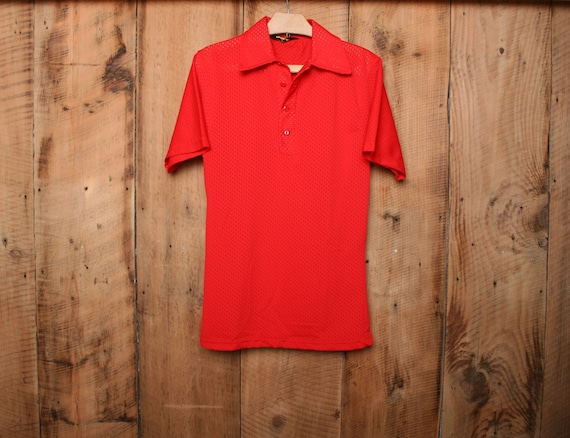 Men's XS | Vintage SPANJIAN Red Mesh Short Sleeve… - image 1