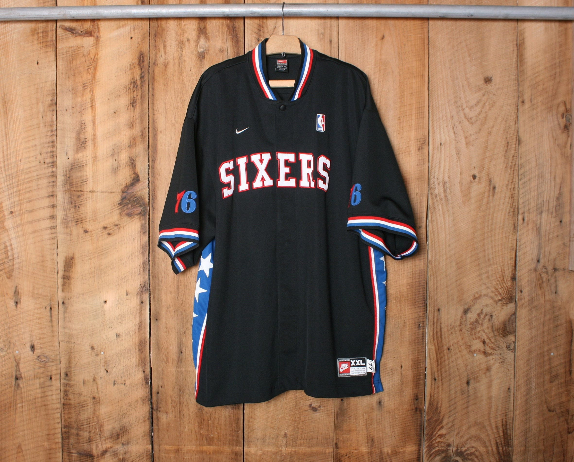 Vintage Nike Team Philadelphia 76ers Warm Up Shooting Baseball Jersey Size  XXL