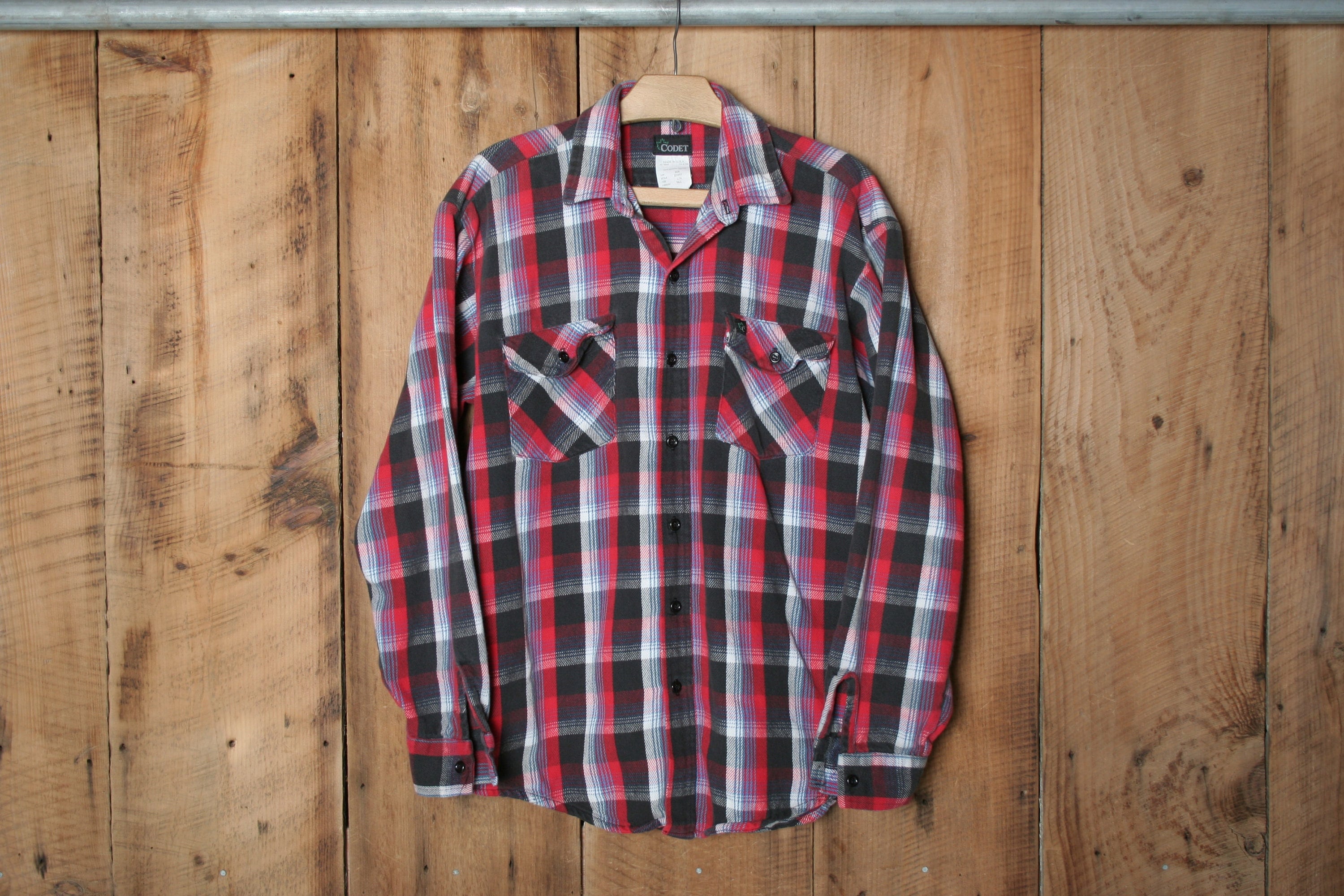 ビンテージ80's○Dickiesチェックプリントネルシャツsize M