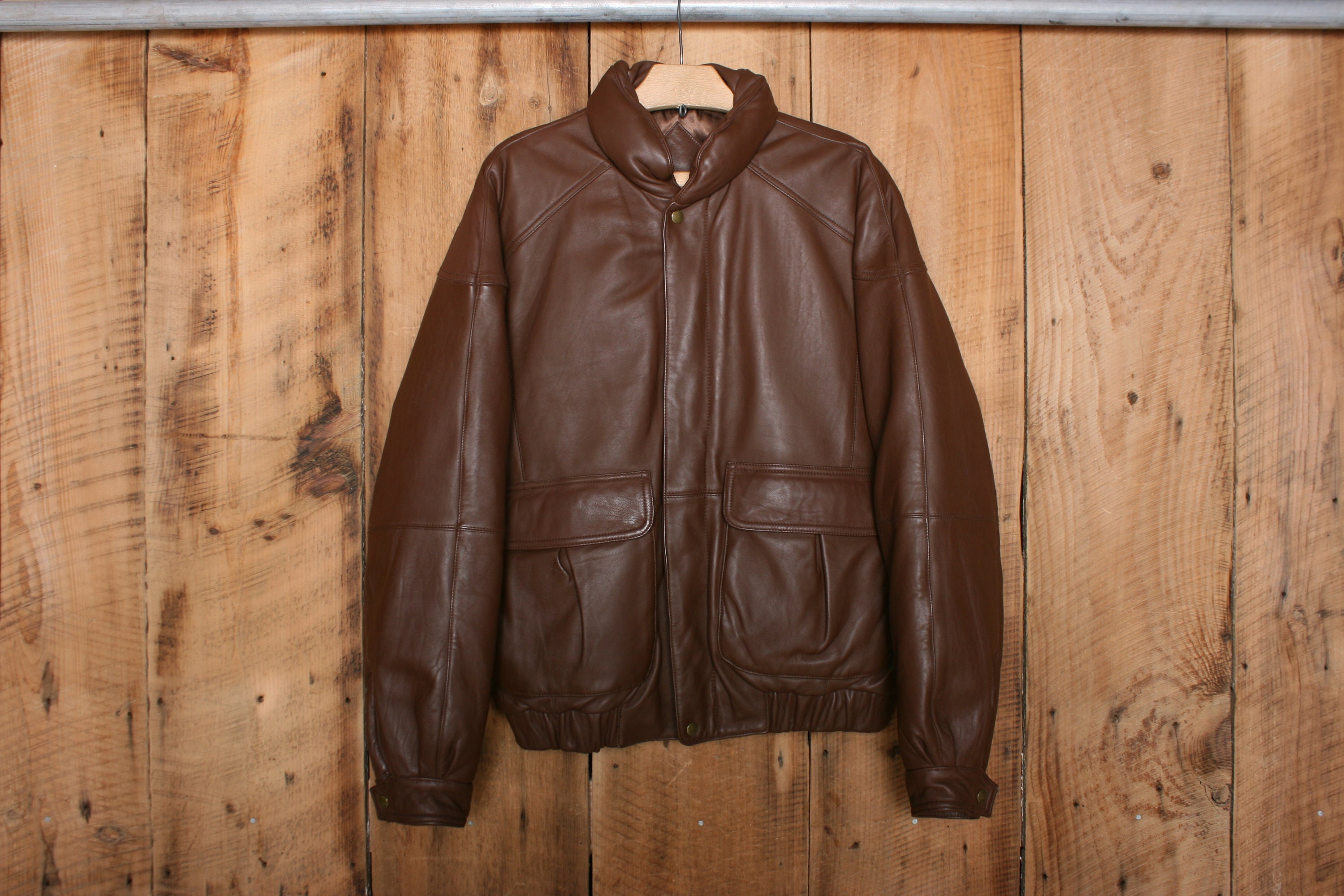 Sz. M   Vintage EDDIE BAUER Soft Brown Leather Goose Down Insulated Bomber  Jacket