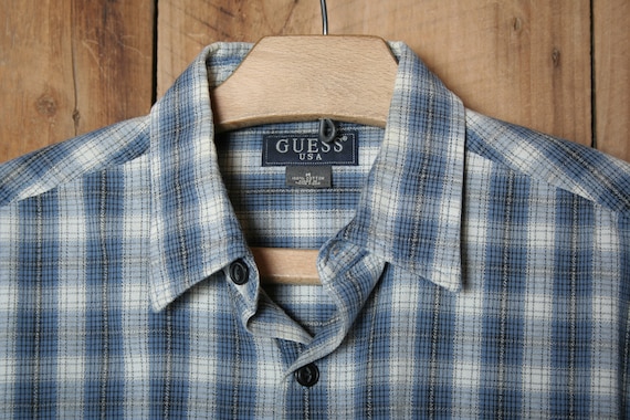 Sz. M | Vintage 90's-Y2K Guess ? Blue Plaid Butto… - image 3