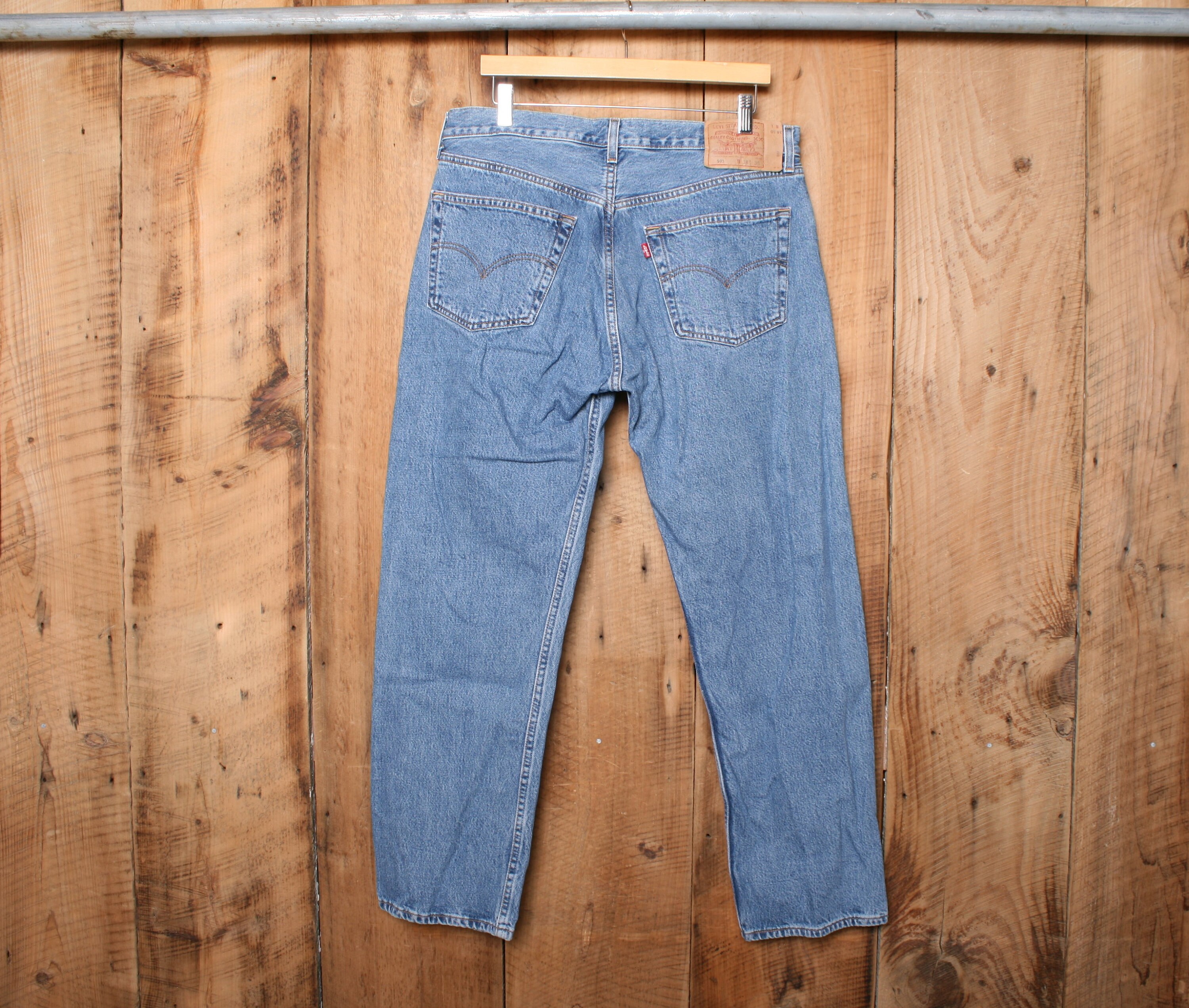 Sz. 37x30 | Vintage 90's LEVI'S 501 Blue Denim Straight Leg Button