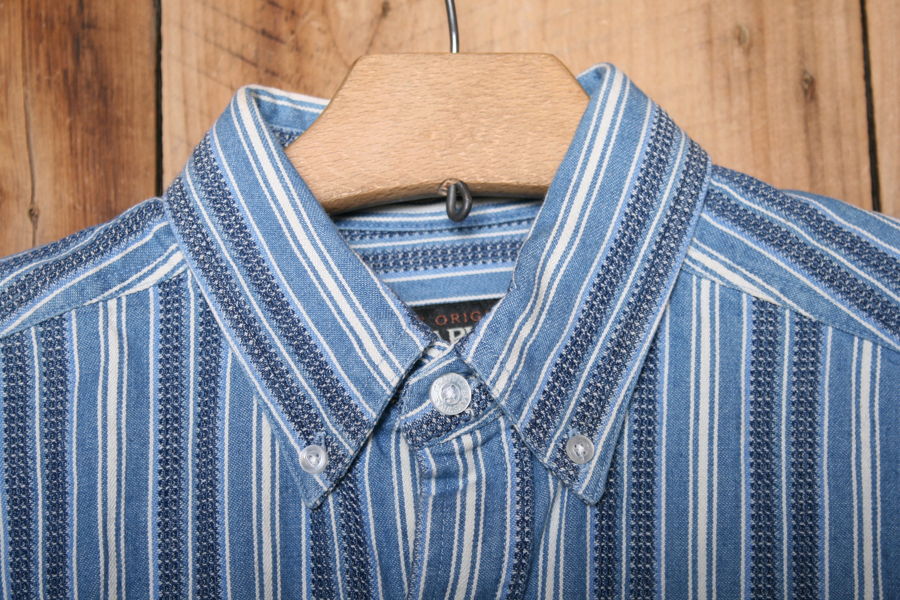 Men's Sz. S | Vintage 90's GRAPHITE JEANSWEAR Blue Striped Soft