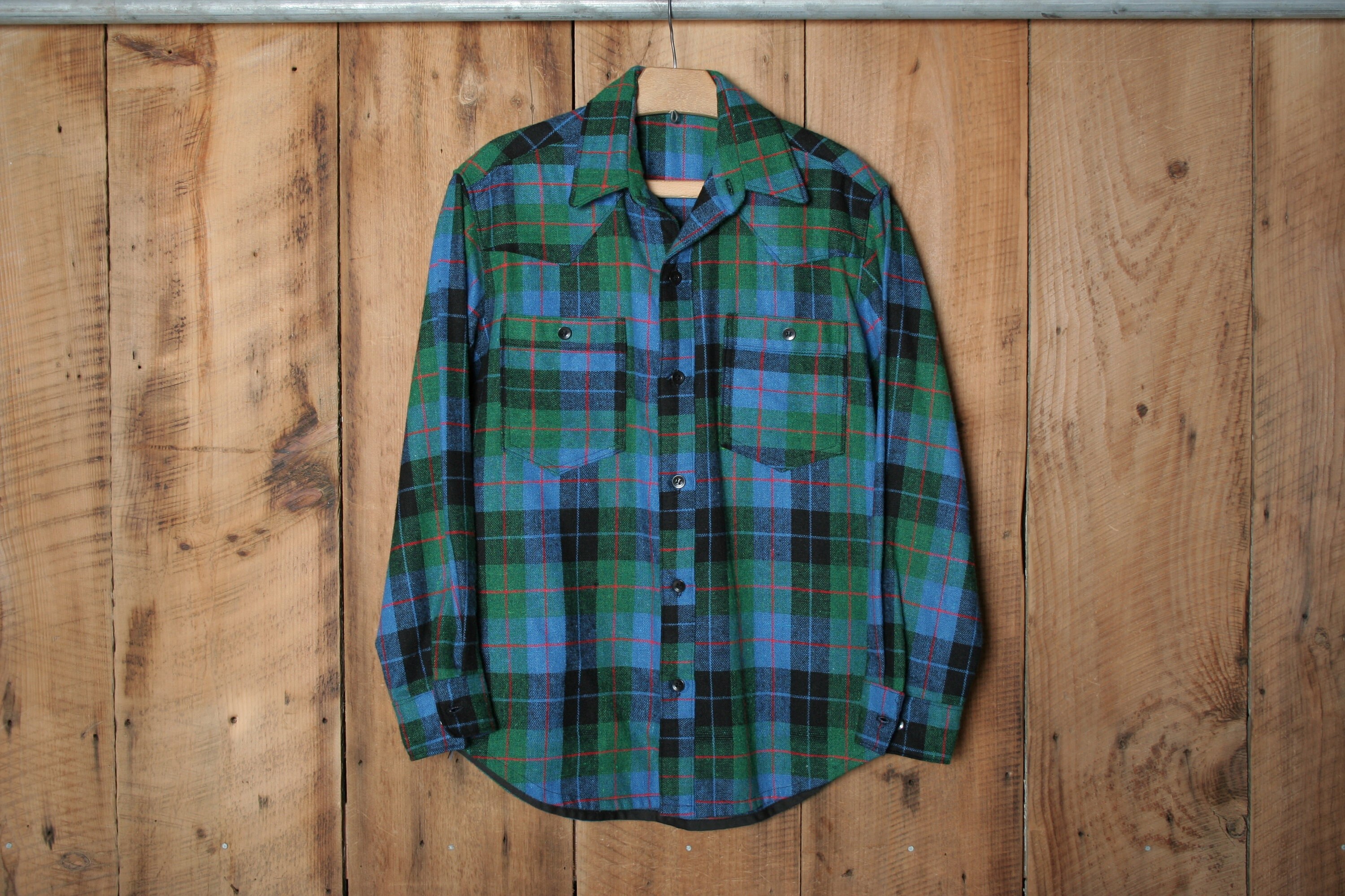 Vtg 50s 60s Mens Shirt Loop Collar Rayon Single Needle