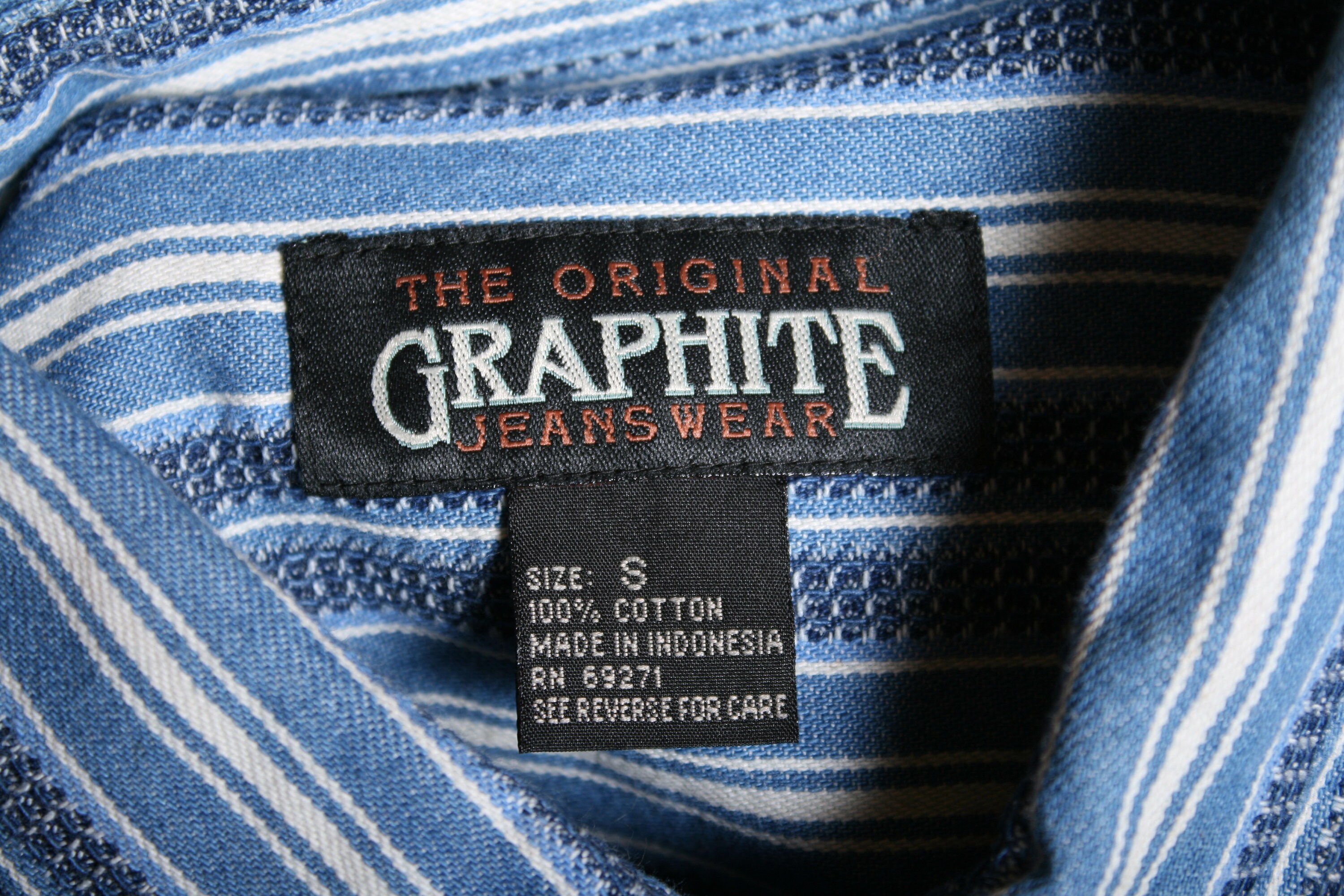 Men's Sz. S | Vintage 90's GRAPHITE JEANSWEAR Blue Striped Soft